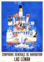 LAC LéMAN BATEAU Rwaq-POSTER/REPRODUCTION d1 AFFICHE VINTAGE