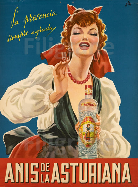 PUB ANIS de la ASTURIANA Rioh-POSTER/REPRODUCTION d1 AFFICHE VINTAGE
