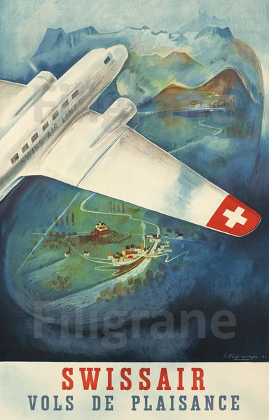 SWISSAIR AIR LINES Rwdl-POSTER/REPRODUCTION d1 AFFICHE VINTAGE