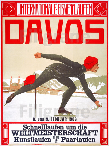 SPORT DAVOS PATINAGE SUISSE Rhrp-POSTER/REPRODUCTION d1 AFFICHE VINTAGE