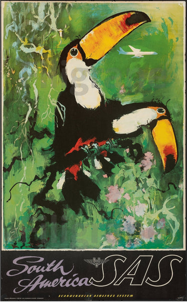 AIRLINES SOUTH AMERICAN SAS TOUCAN Rcaw-POSTER/REPRODUCTION d1 AFFICHE VINTAGE