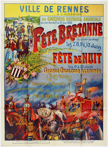 RENNES 1906 FêTES BRETONNE Ryzw-POSTER/REPRODUCTION  d1 AFFICHE VINTAGE