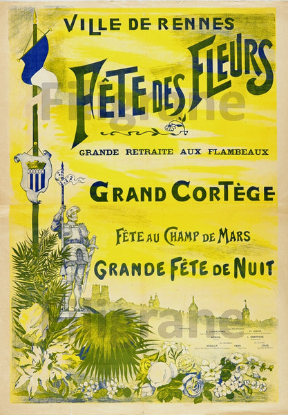 RENNES FÊTE des FLEURS Rusp-POSTER/REPRODUCTION  d1 AFFICHE VINTAGE