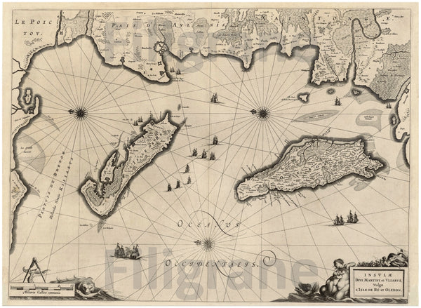 ILE d'OLéRON et ILE de Ré vers 1600 - REPRODUCTION d1 CARTE ANCIENNE